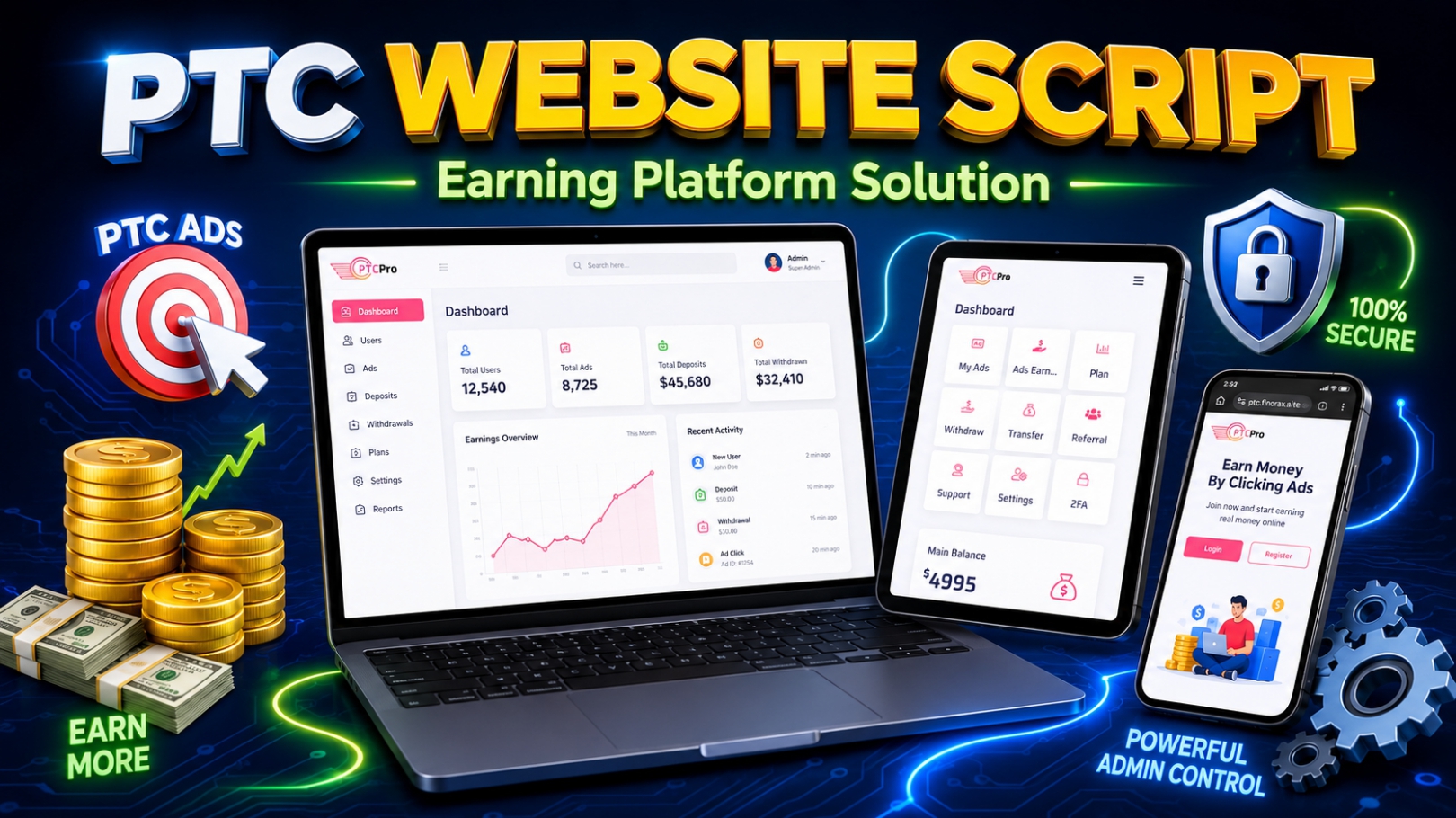 Premium PTC Website Script - Complete Paid To Click Platform